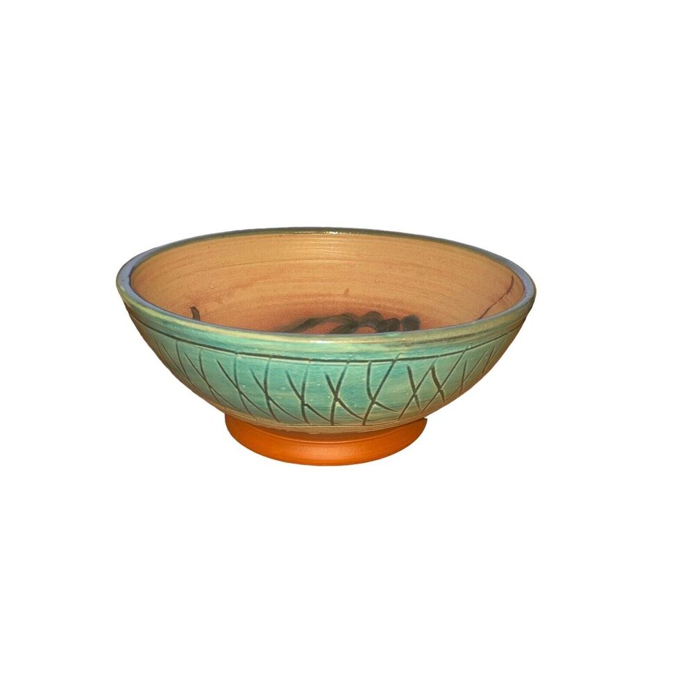 Studio Art Pottery Hand Thrown Unique Glazed Bowl with Dog Artist Signed 8" - Picture 2 of 8